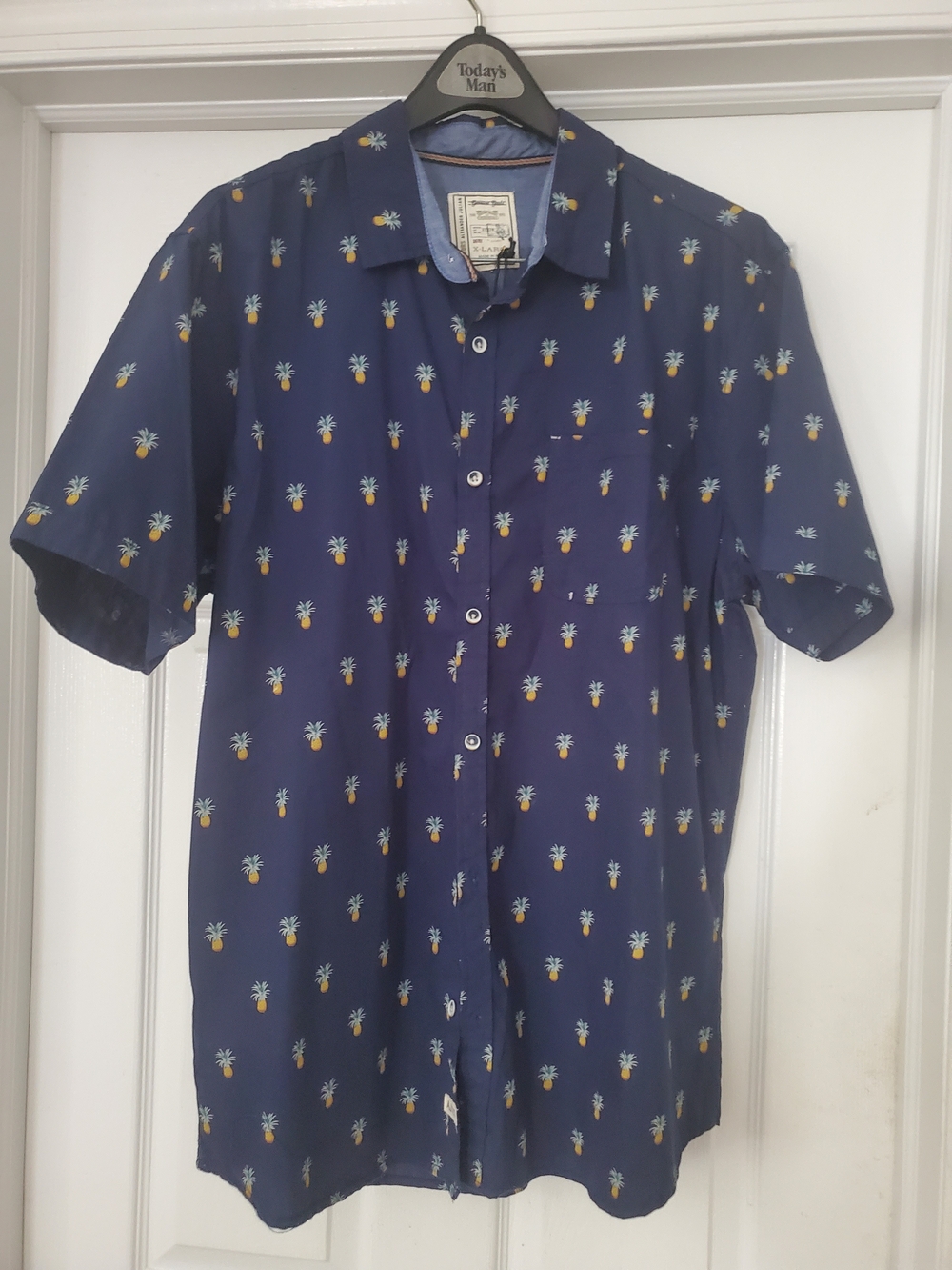 Alexander Julian Navy Short Sleeve Pineapple Print Button-Down Shirt